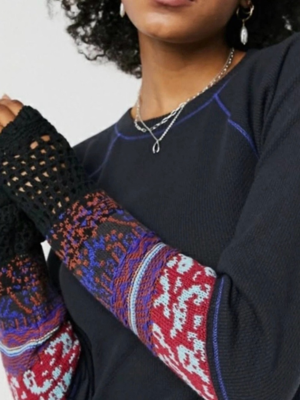 Free People In the Mix Multicolor Fair Isle Cuffed Tee